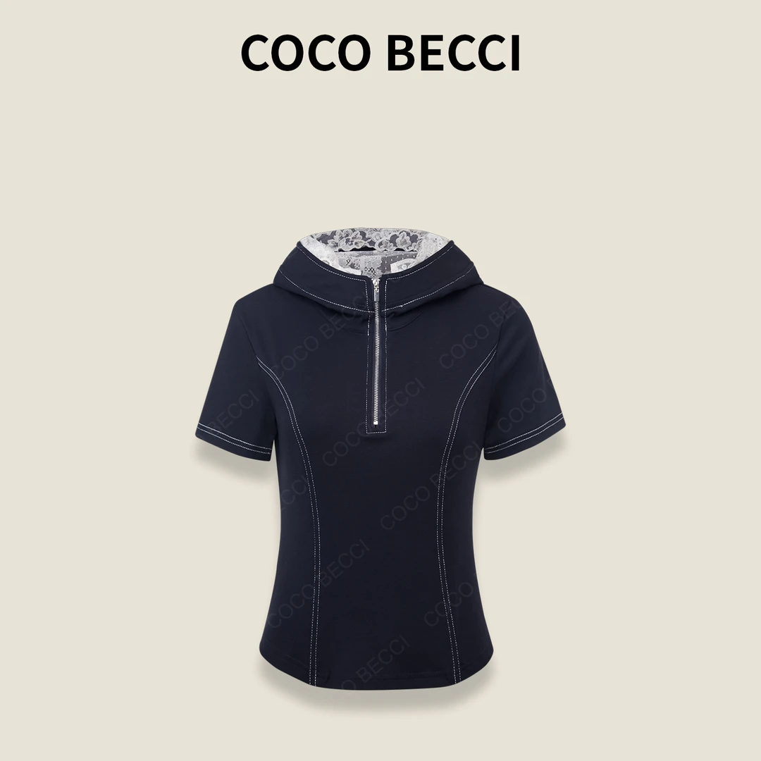 蕾丝连帽短袖上衣CFXYWB424021