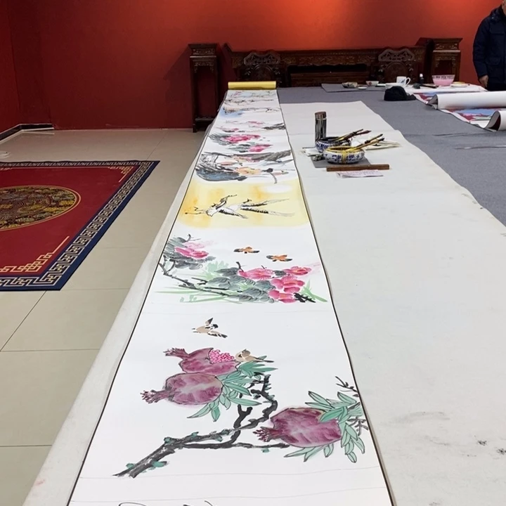 书法豆树隶花鸟长卷