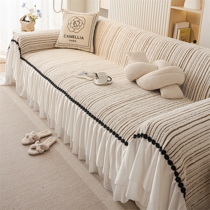 简约全包沙发盖巾一片式全包防滑防猫抓沙发坐垫裙边沙发套罩线暮