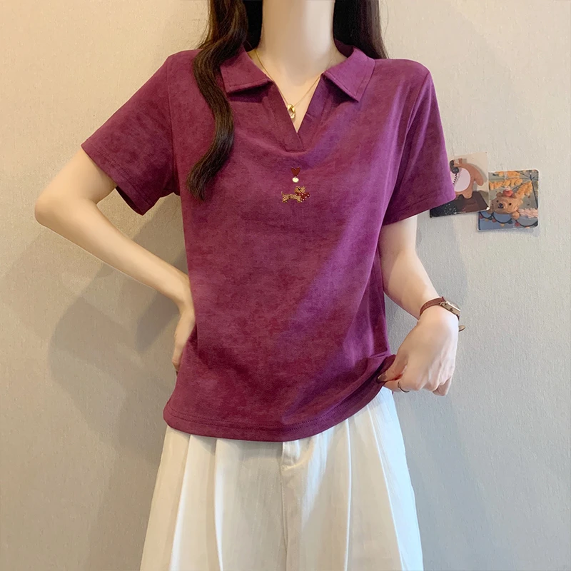 扎染辣妹Polo翻领正肩短袖T恤女2025年夏季新款显瘦短款纯棉上衣