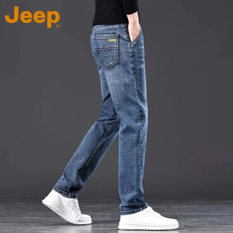 Jeep吉普高端牛仔裤男款2025新款秋冬款宽松直筒水洗男士长裤子潮