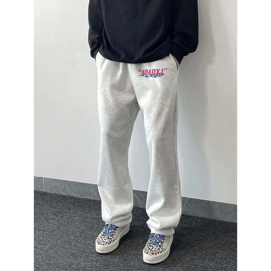 秋冬加绒加厚休闲宽松直筒长裤男款美式vibe高街潮牌字母痞帅卫裤