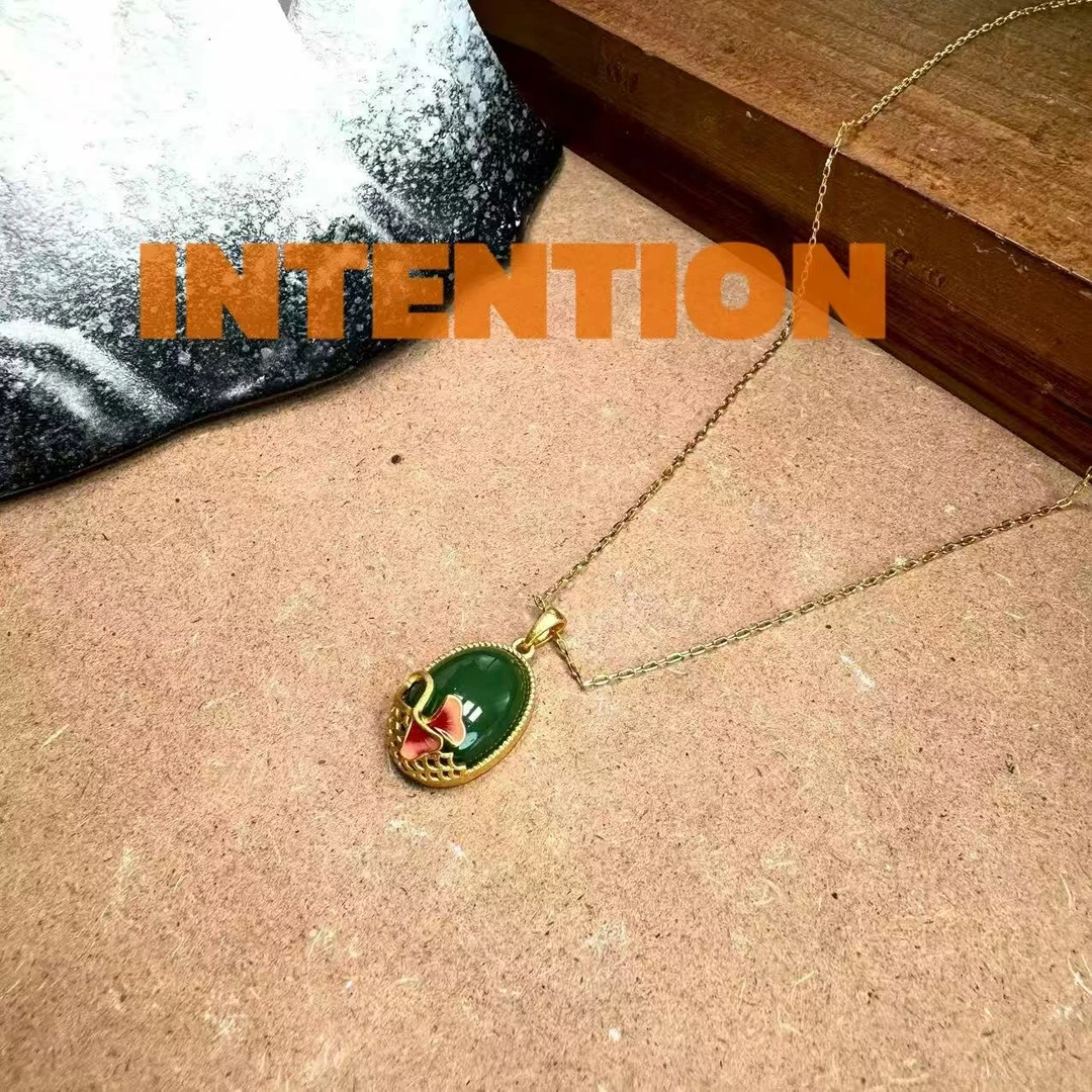 吊坠 正品INTENTION 新中式菠菜绿色鸽子蛋吊坠带链子AE512