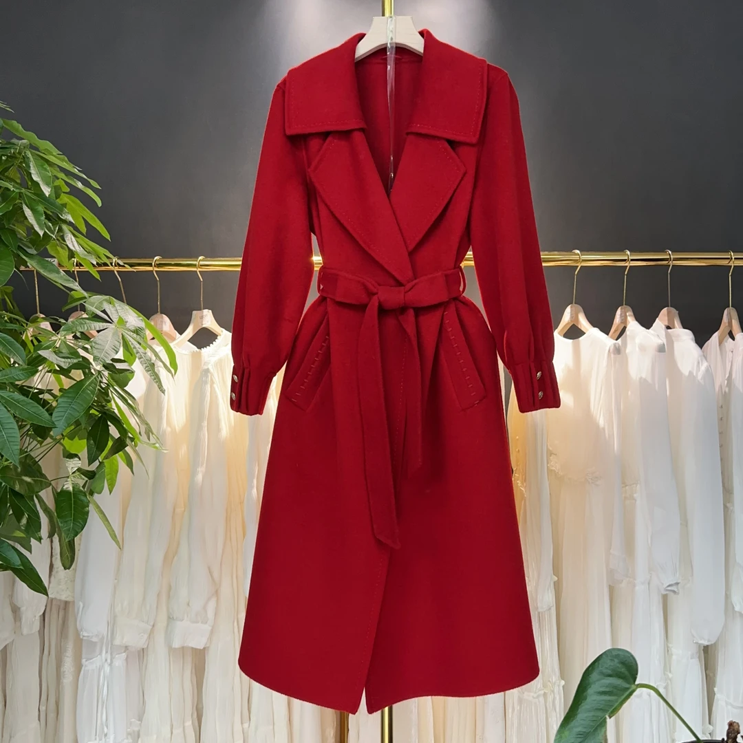 【A9212】毛呢外套女2025秋冬新款时尚设计感中长款毛呢外套