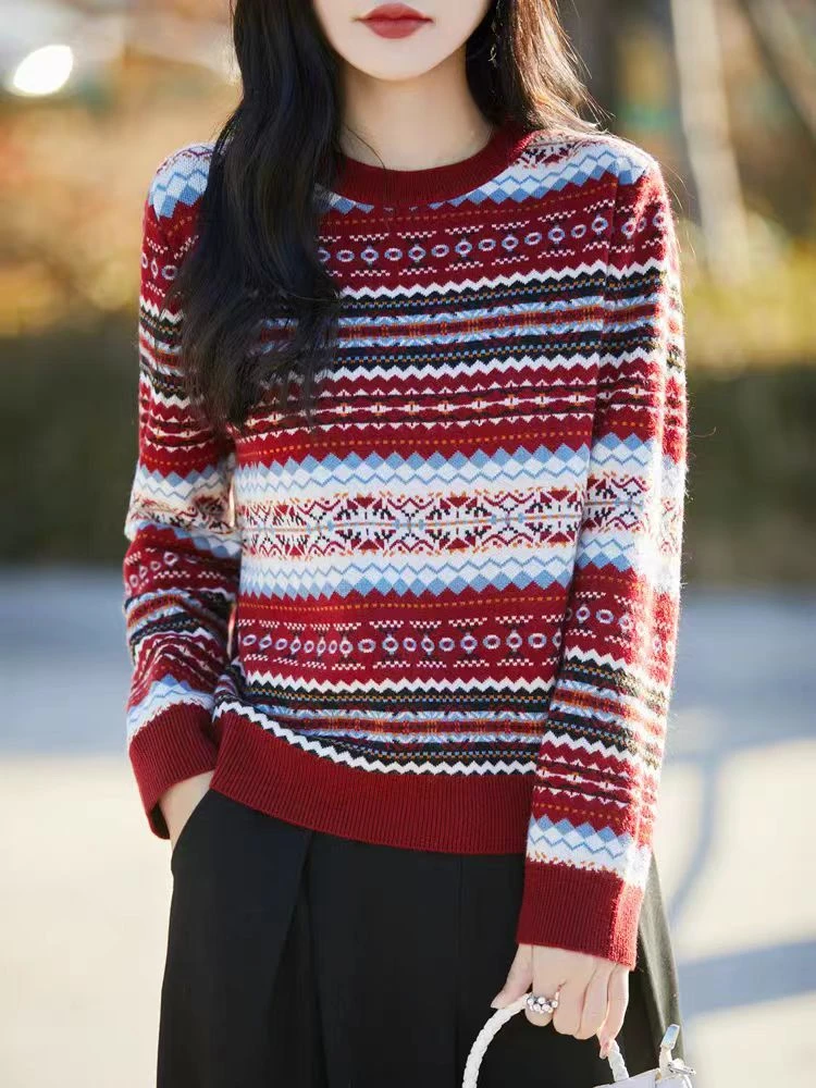 0090红色菲尔岛时尚毛衣