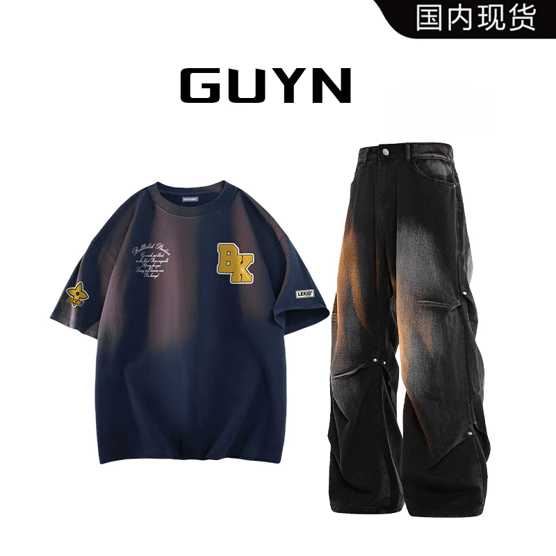 【品牌现货】GUYN刺绣字母街头夏季新款短袖T恤宽松百搭半袖上衣