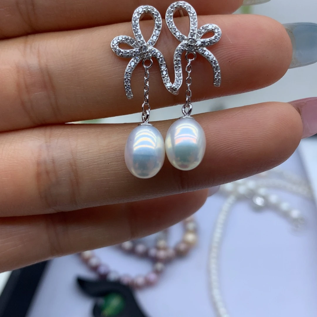 银S925镶嵌淡水珍珠耳饰