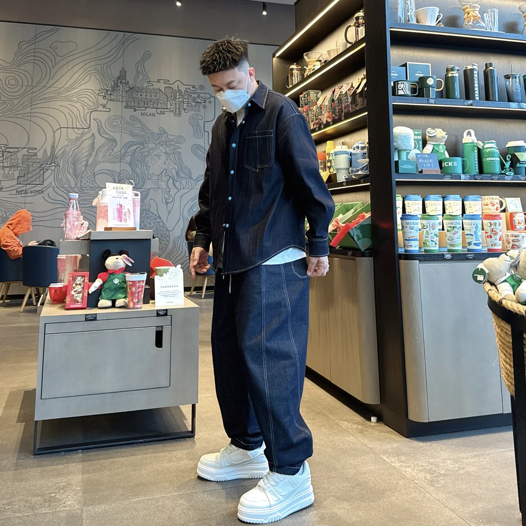 『小宇』xy-6883轻奢风普洗牛仔休闲时尚衬衫小直筒牛仔裤宽松套装