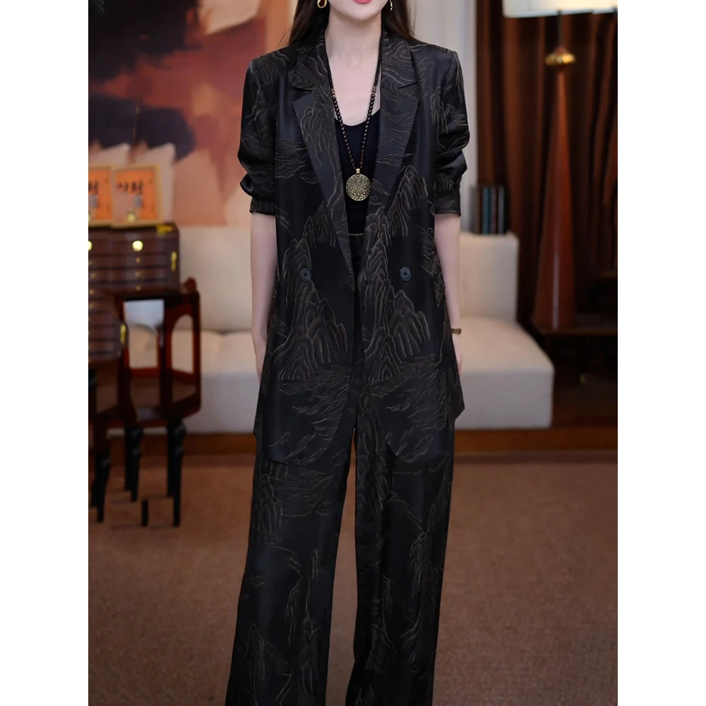 高级感轻奢洋气裤套装女2026春季新款通勤百搭西装领外套+阔腿裤