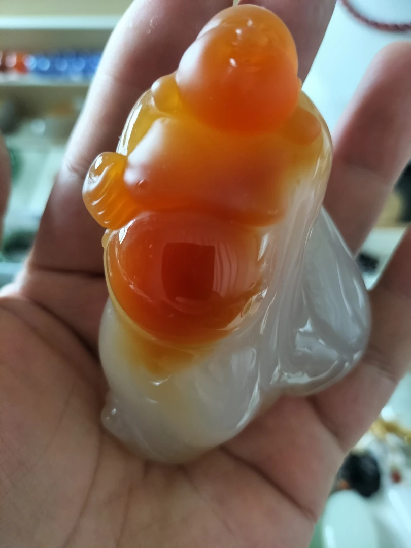 天然玛瑙手把件笑面佛