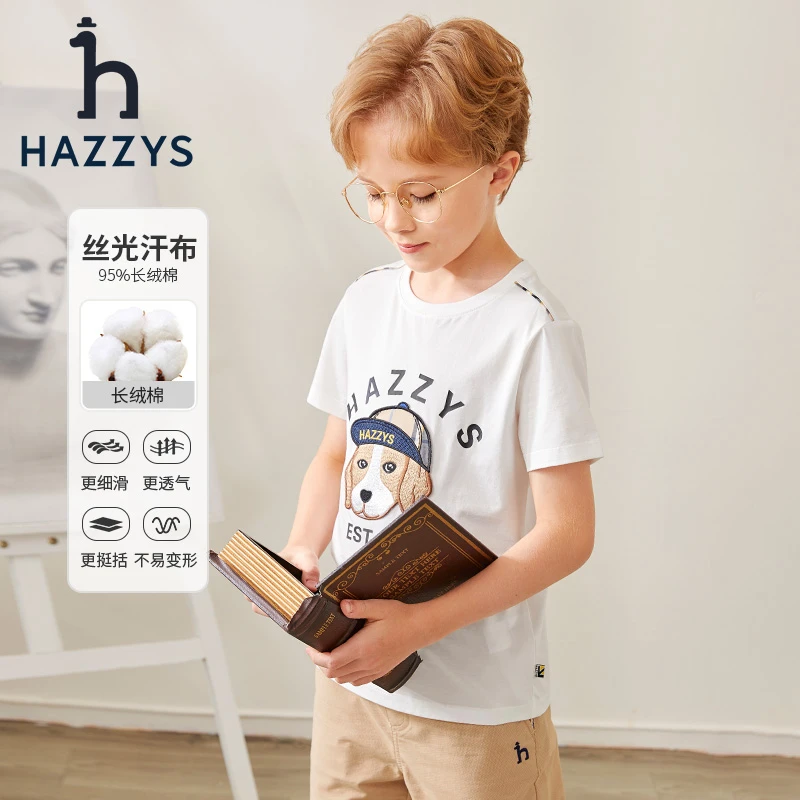 Hazzys/哈吉斯品牌童装【大冰】男童圆领衫短袖夏季宽松简约百搭