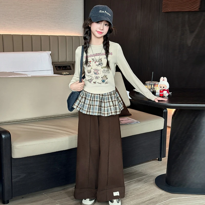 女童洋气时髦秋装套装2025春秋新款大童甜美潮酷印花卫衣阔腿裤