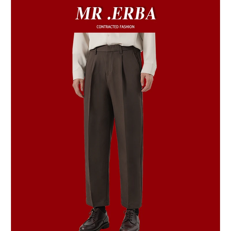 28291设计感弹力腰垂坠高级感春秋季九分裤男款直筒宽松休闲裤子