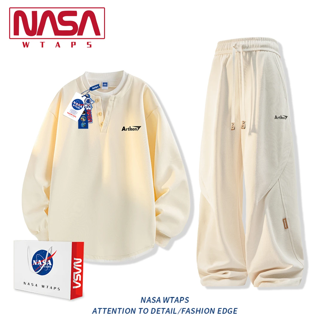 NASA WTAPS假两件亨利领休闲运动套装男款秋季百搭卫衣裤子两件套