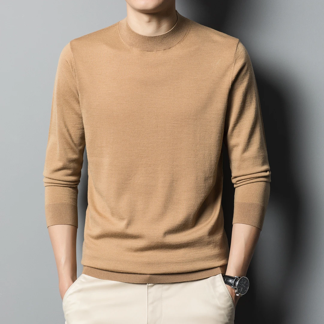 精纺加厚100%绵羊毛衫四平半高领纯色冬季保暖全羊毛衫