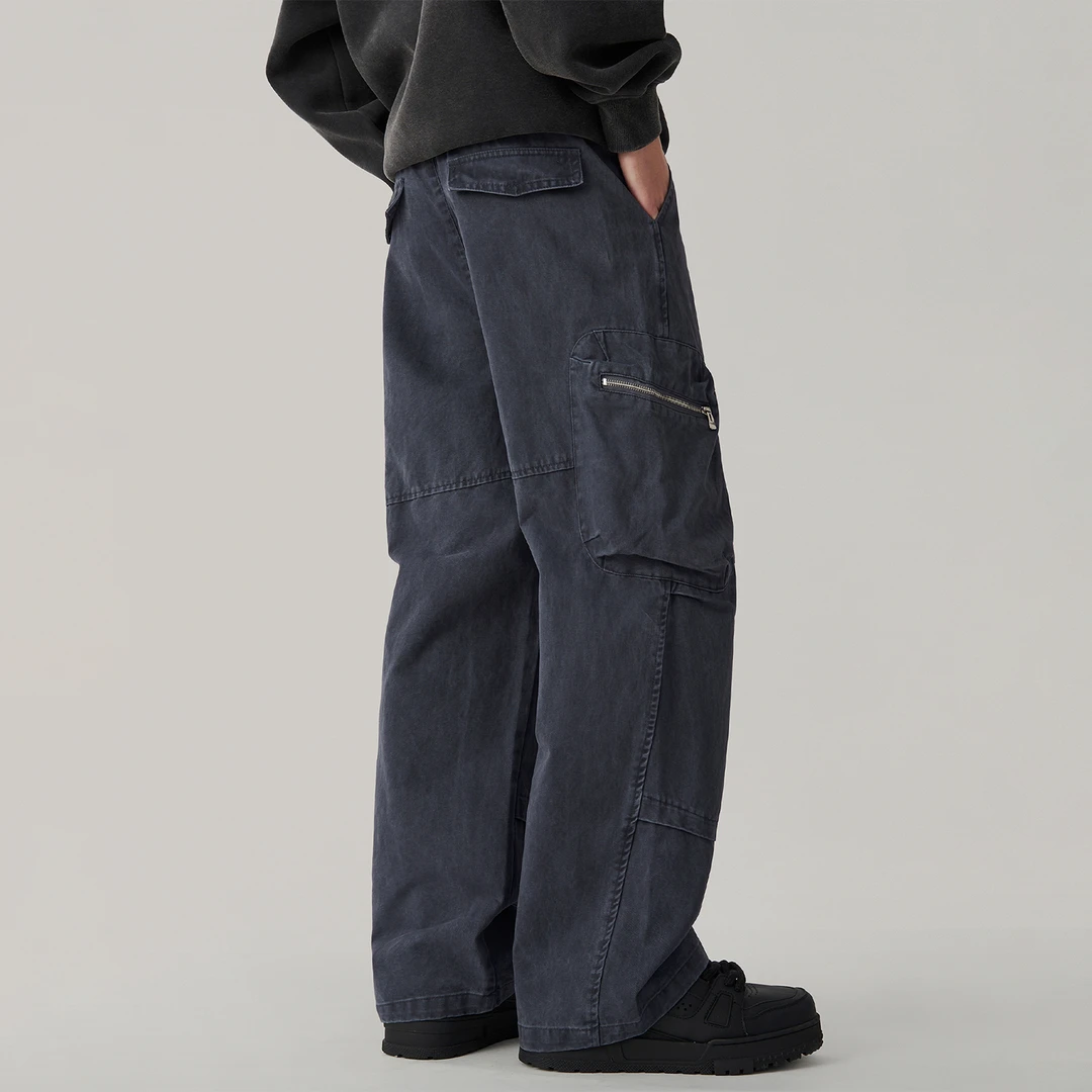 美式复古伐木工装裤男款春季潮牌多口袋宽松阔腿解构设计感长裤子