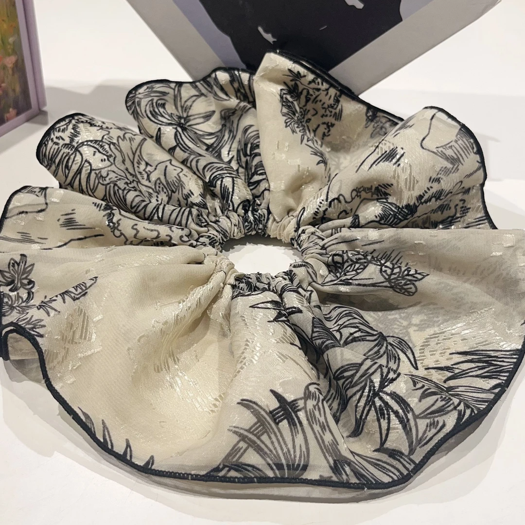 新中式江南水墨画大号大盘发圈肠圈优雅气质高级刺绣款马尾丸子头