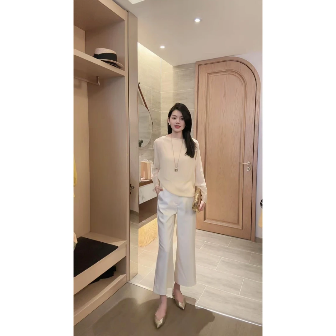 【赫本光感】时尚流光质感优雅简约休闲八分裤显瘦洋气气质