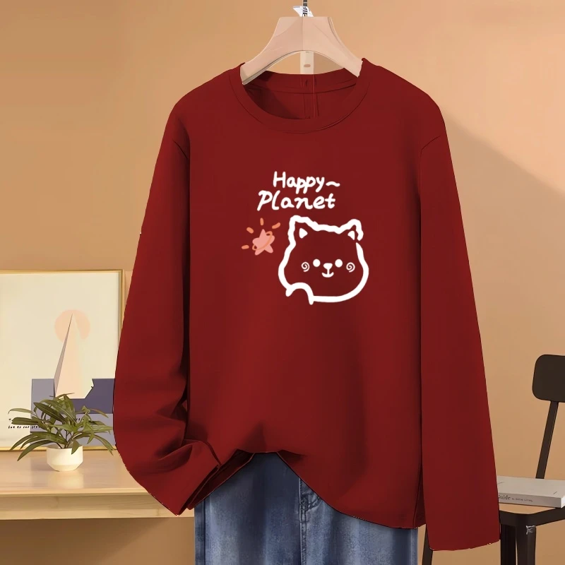 秋季纯棉长袖打底t恤女2025秋冬新款爆款潮流卡通印花ins休闲上衣