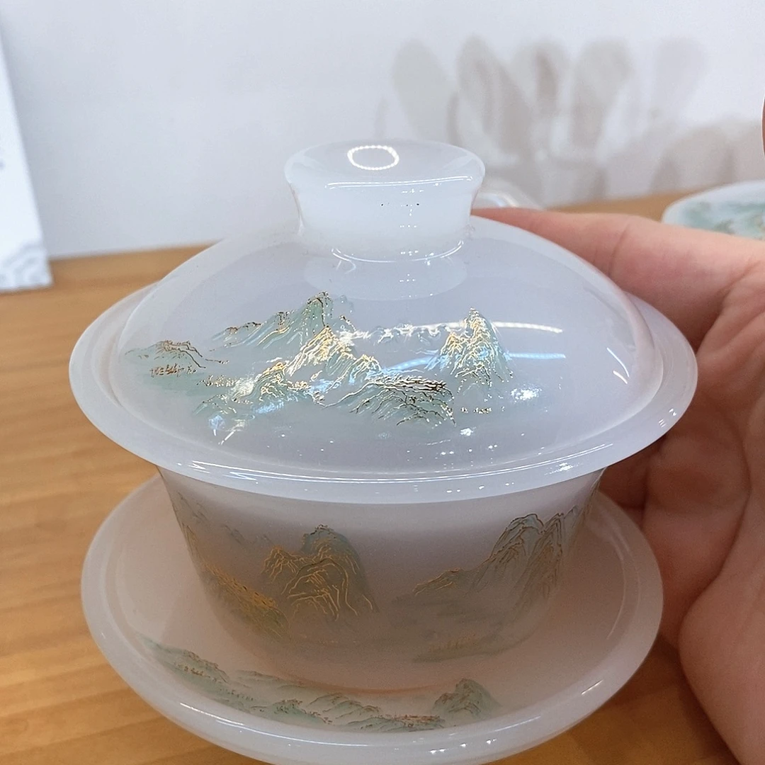 手工艺品琉璃千里江山盖碗