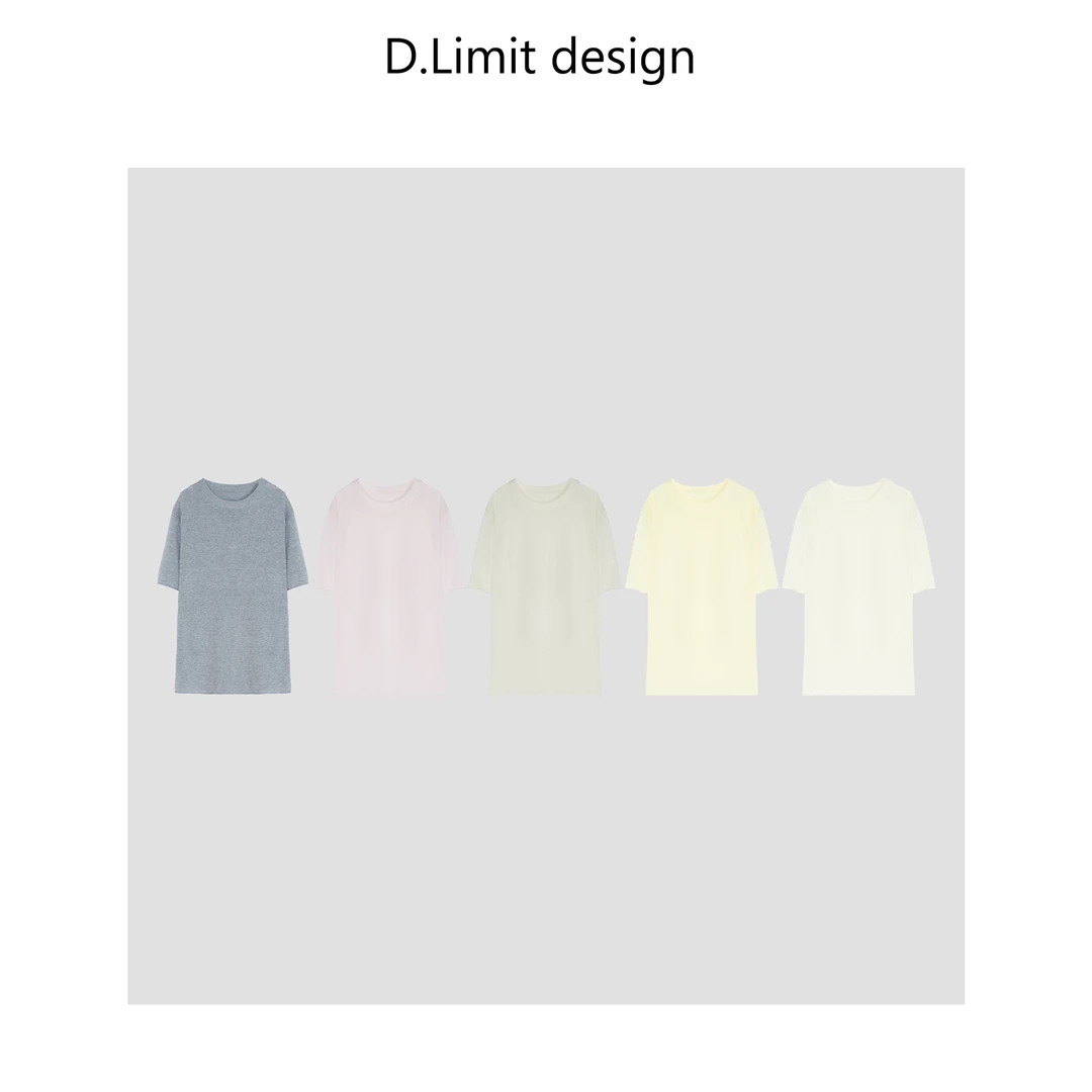 【D.Limit design】马卡龙色圆领螺纹收口五分袖短袖DLMT502