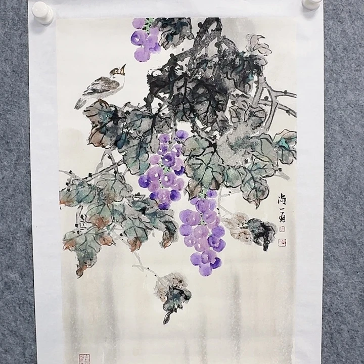 国画国画作品紫色葡萄