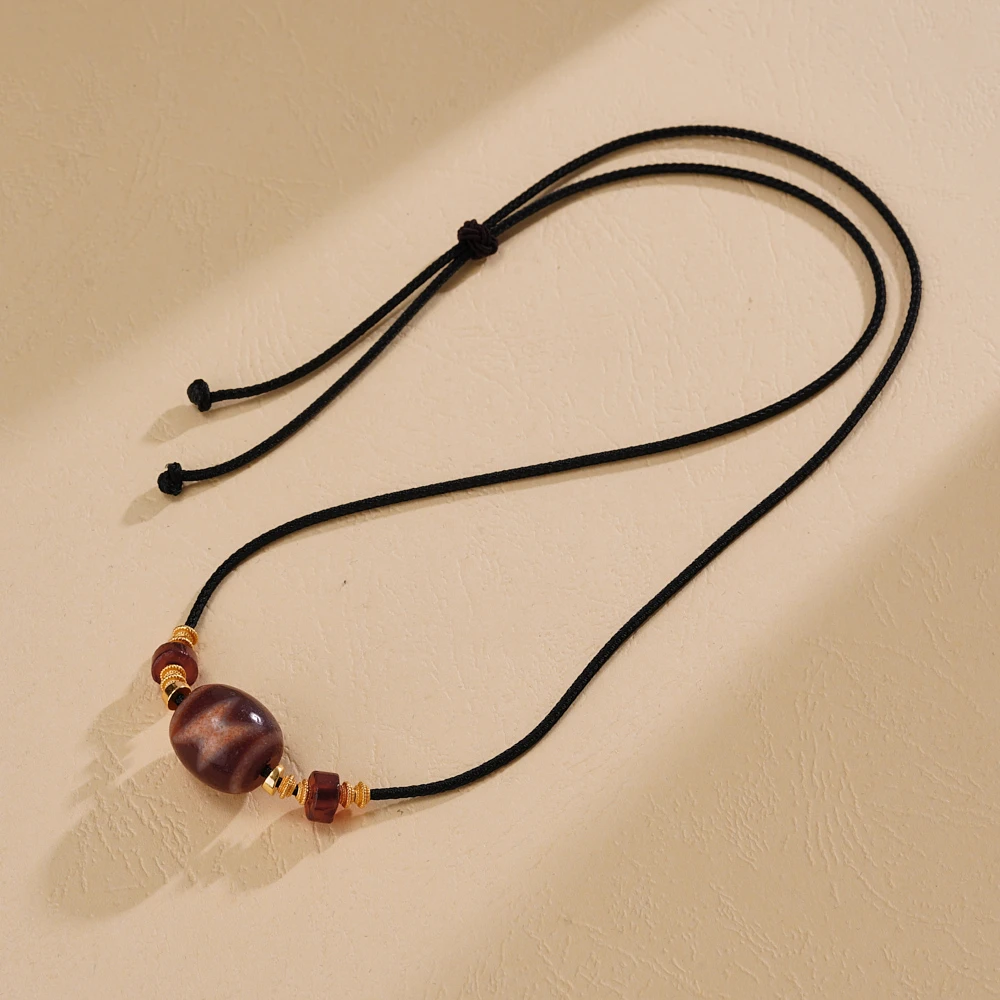 云丹拉姆丨XY红肉五闪达洛天珠锁骨链多样性发其一约18*16