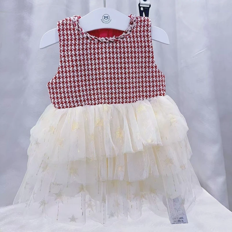 米乐熊公主网纱小香风连衣裙3336