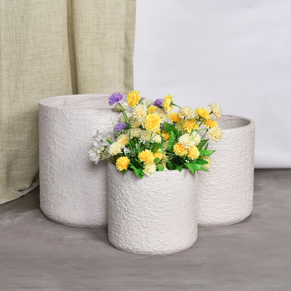 镁泥石纹圆筒花盆简约风格琉璃纹多肉ins风客厅阳台花圃办公桌面