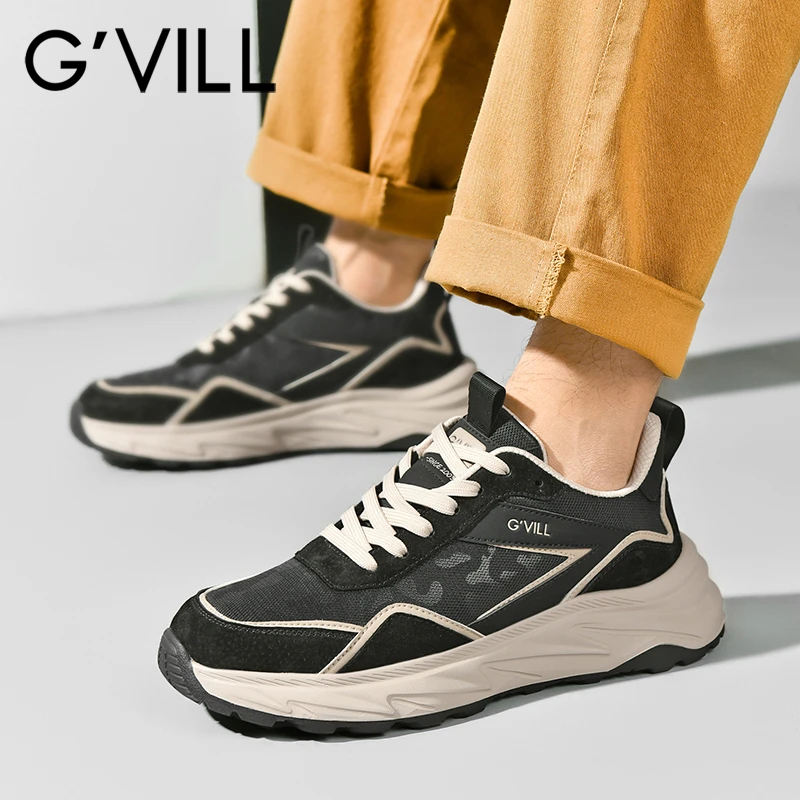 G'VILL/贵之步男士运动休闲鞋户外老爹鞋时尚百搭厚底软底男鞋子