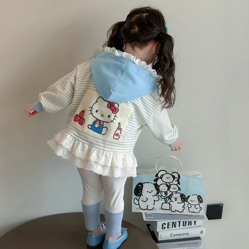 女童花边外套2025新款儿童春秋装韩版洋气女宝宝春季卡通连帽上衣
