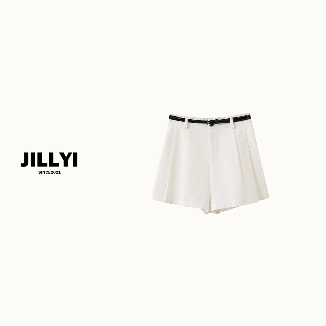 JILLYI南山店【纯白百合】纯色腰间绑带休闲短裤短裤夏季