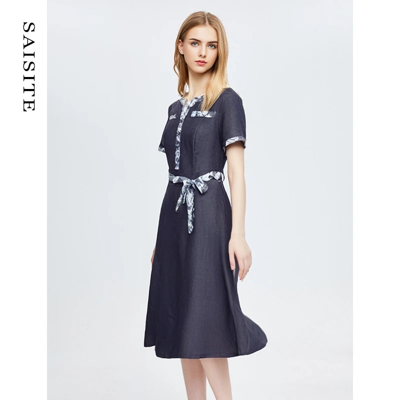 赛斯特女装夏季时尚气质短袖时尚长连衣裙  L070