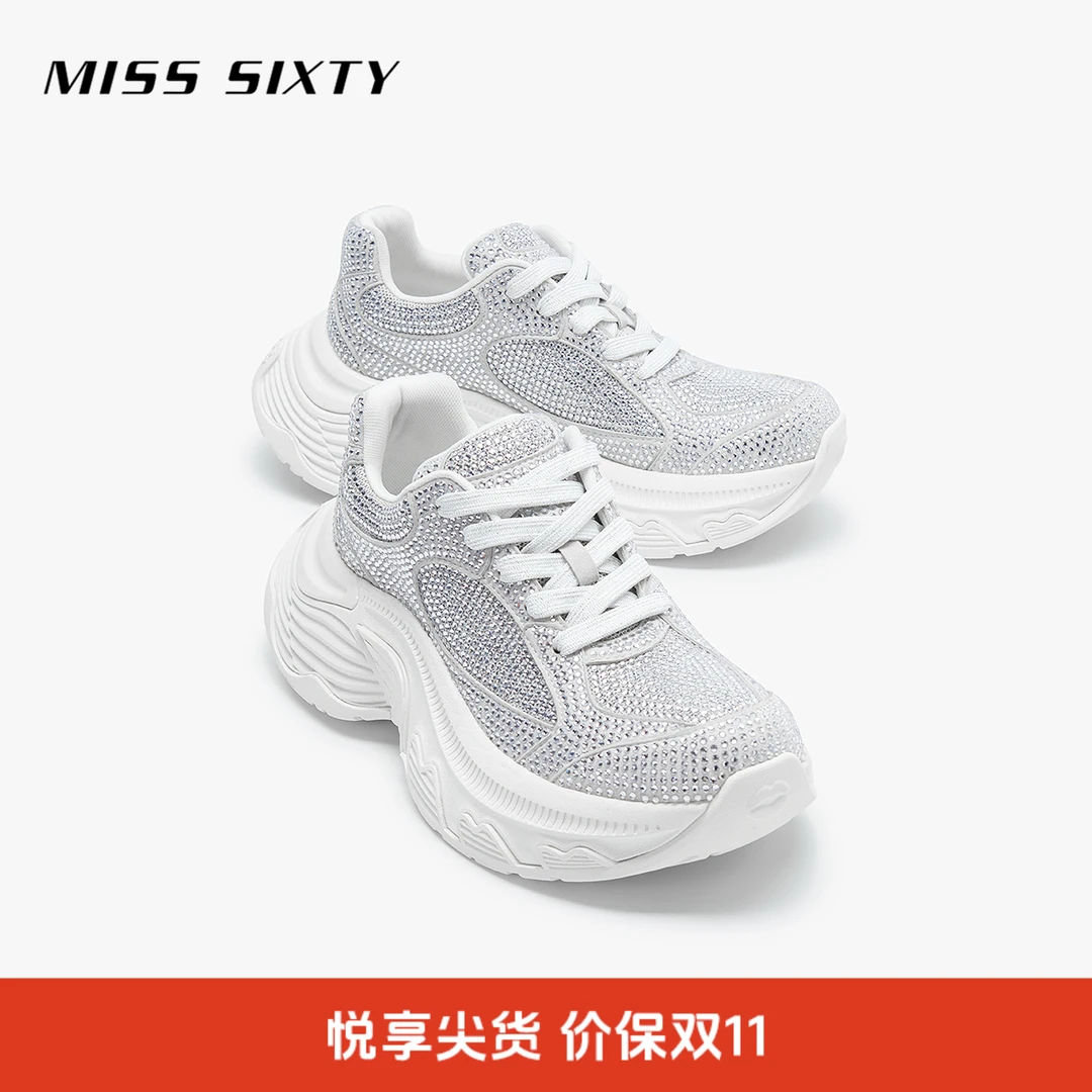 Miss Sixty2025夏季新款休闲运动鞋女鞋系带时尚烫钻设计厚底鞋