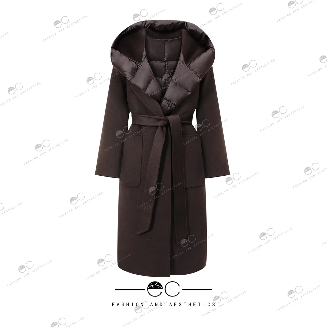 2023冬季款双面羊绒拼接鹅绒大衣羽绒服女中长款显瘦外套GD88679