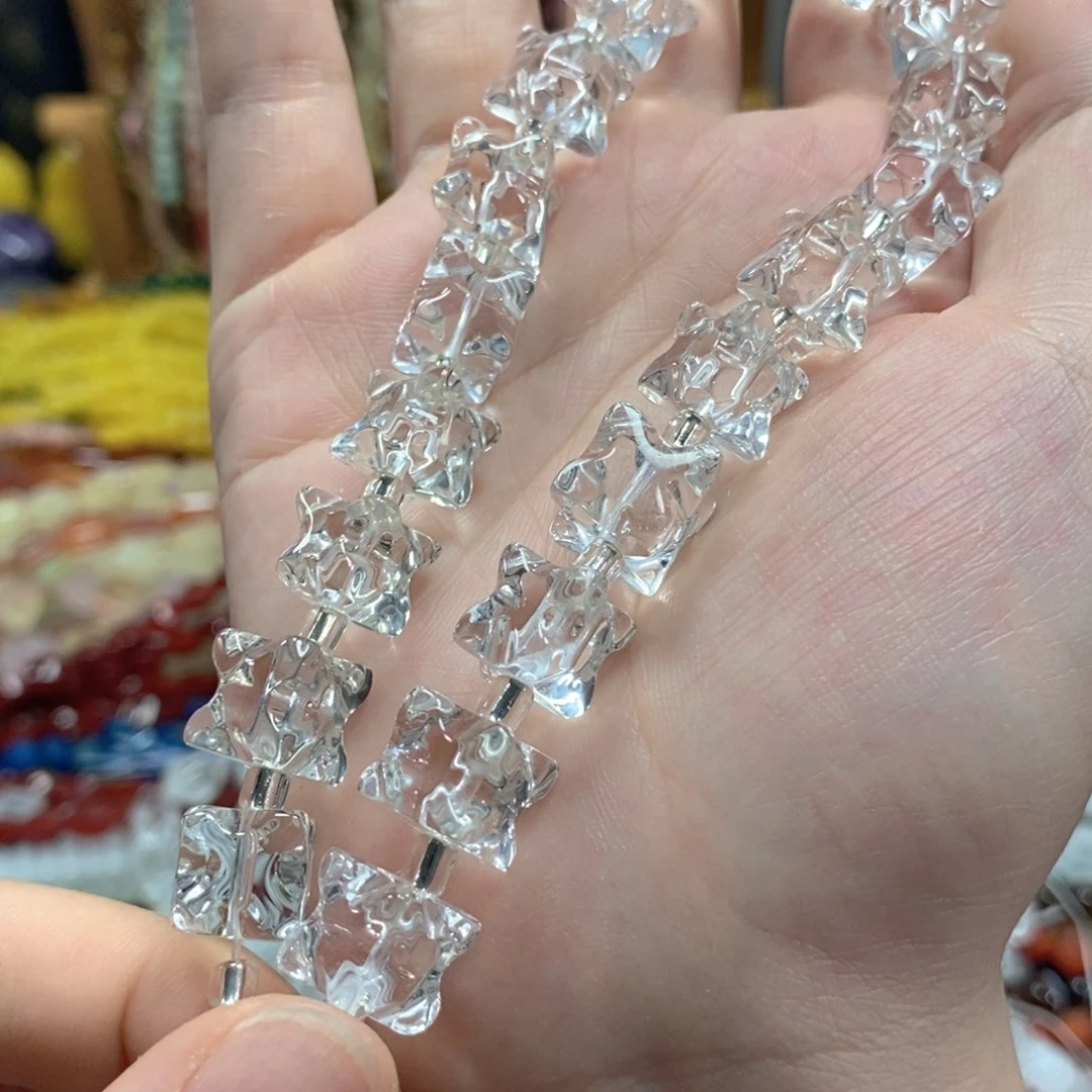 玛瑙/玉髓未镶嵌珠宝半成品白水晶六芒星一条卡10m