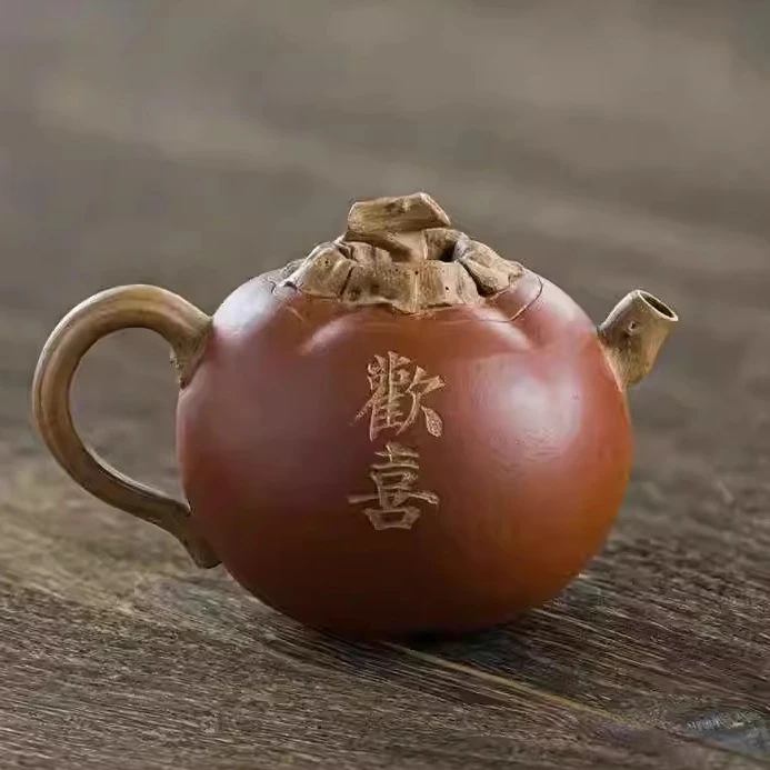 【小欢喜】130cc原矿紫砂段泥全手工紫砂壶仿柿子形手制精美小品