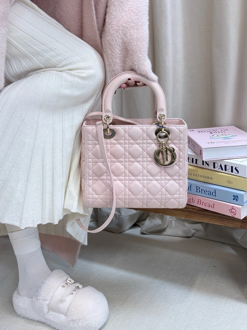 95新 DIOR/迪奥 dior 粉色五格戴妃单肩包