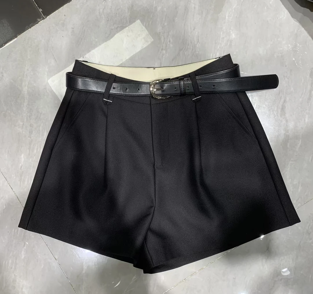 外穿短裤女高腰A字靴裤显瘦 西装阔腿裤2238