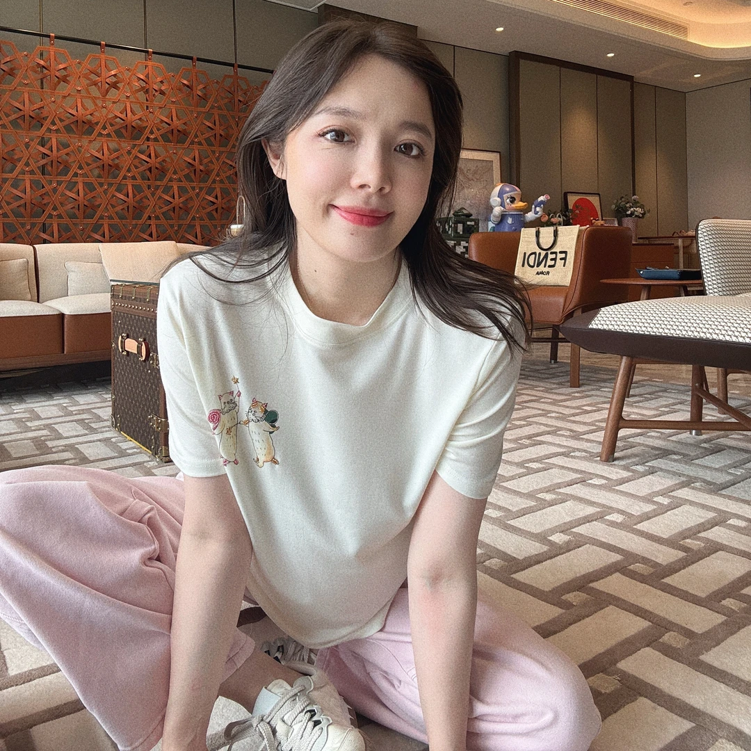 BETTER JOELAY-【猫星茶会】莱赛尔羊毛时尚百搭T恤短袖休闲KH3369