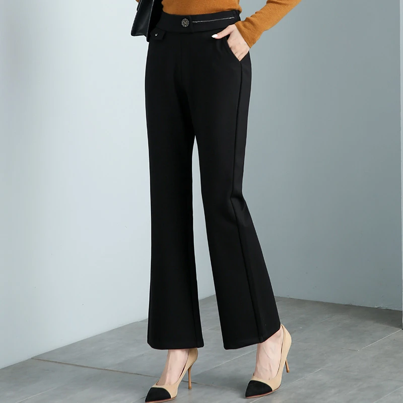 气质垂坠感长裤中年妈妈微喇裤时尚显瘦春秋裤子百搭高级感高腰裤