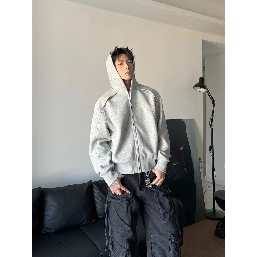 DAYAOBUTAIG小众高级感男女短款卫衣外套cleanfit解构连帽开衫