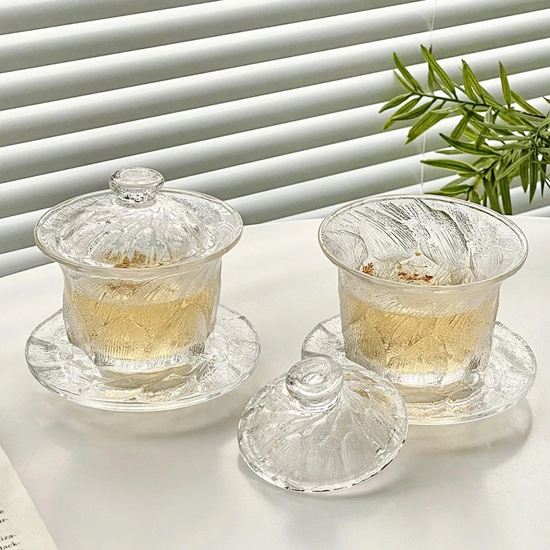 玄冰玻璃盖碗家用单个三才杯透明功夫茶杯高档带盖泡茶碗中式茶具