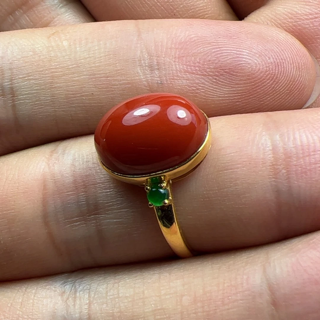 南红玛瑙戒指18K金镶嵌