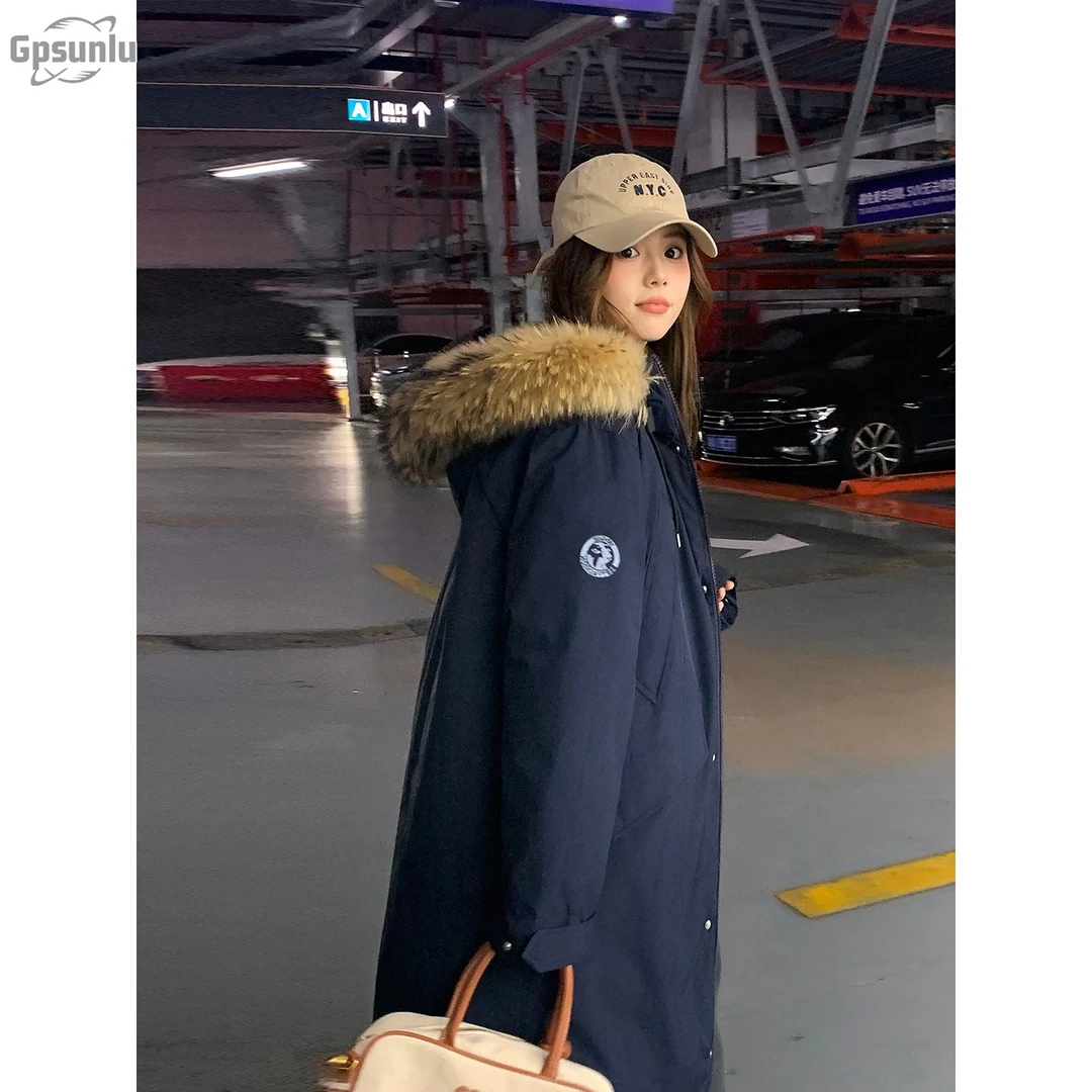 gpsunlu冬季新款棉服女中长款过膝工装棉袄冬季女士加厚中长棉服