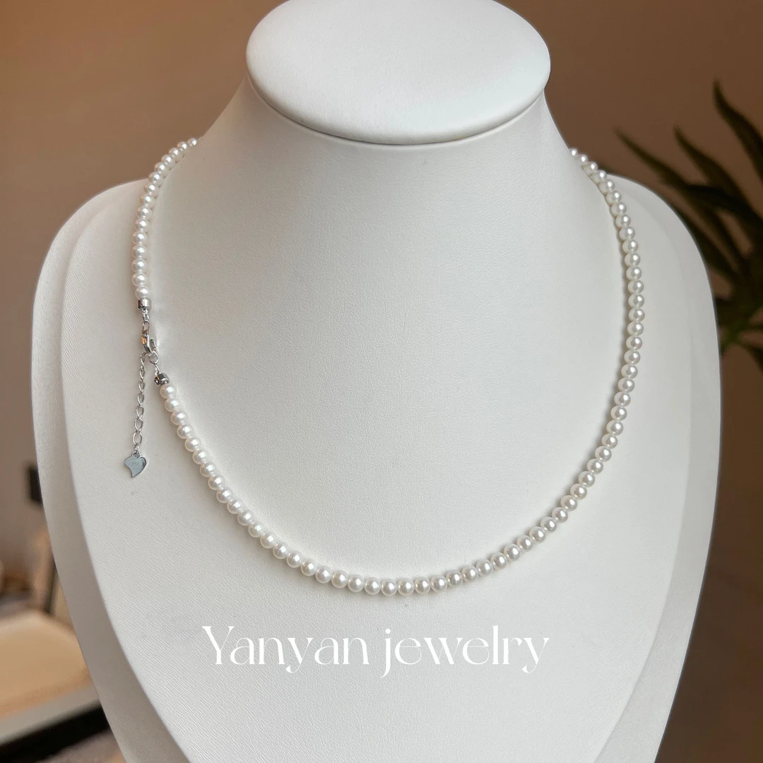 【小米珠3-4mm正圆】小灯泡 极光无瑕项链天然淡水小米珍珠珍珠白色