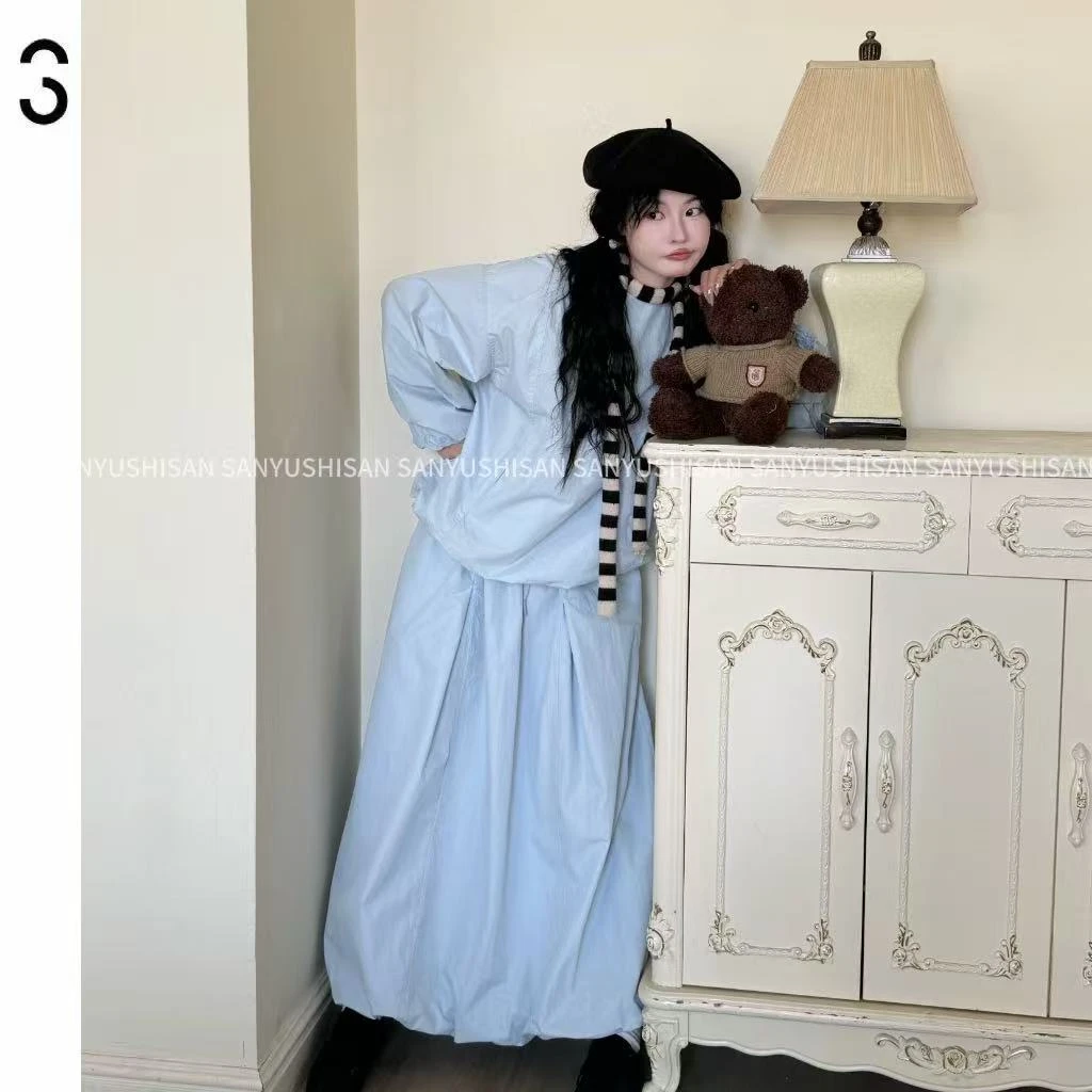 三与十三|云之彼端|新款纯色简约抽绳宽松休闲百搭花苞半身裙