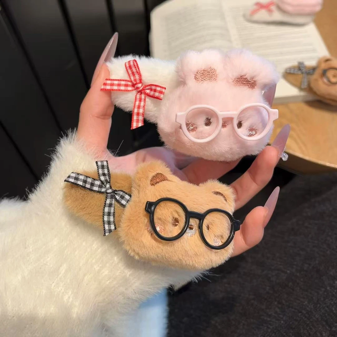 可爱眼镜小兔侧边刘海夹头饰超萌可爱小熊小兔子毛绒发夹发饰女