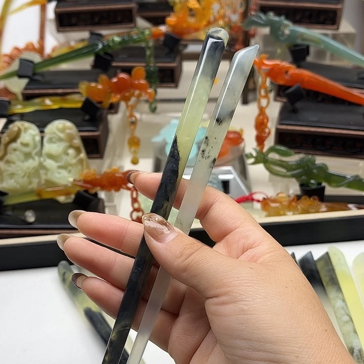 蛇纹石玉岫玉发簪未镶嵌安***安