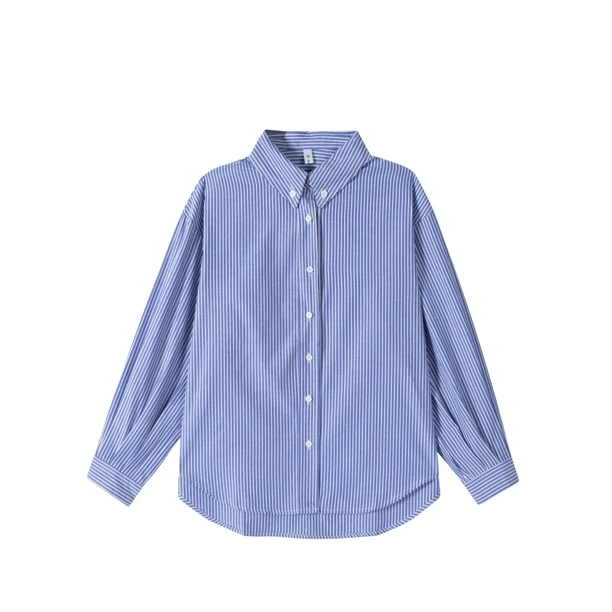 蓝色条纹衬衫女款日系多种穿法设计感春秋新款长袖